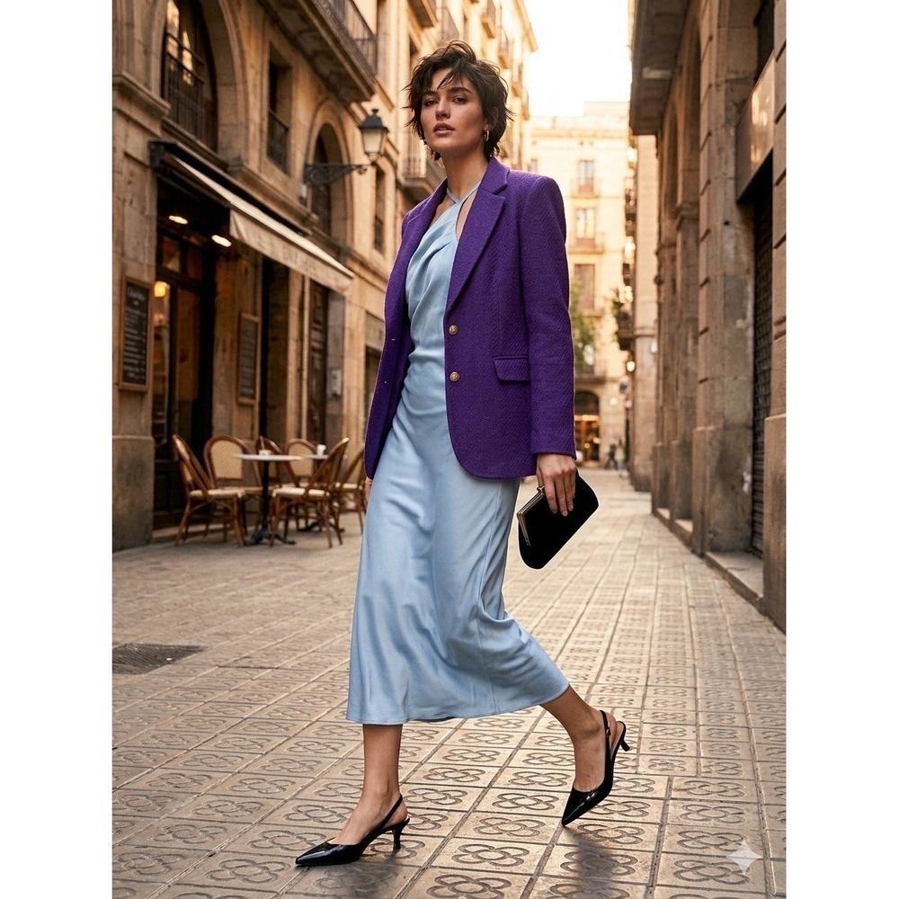 Prettygarden Dress M Blue‎ Satin Slanted Shoulder Party Formal Clean Girl